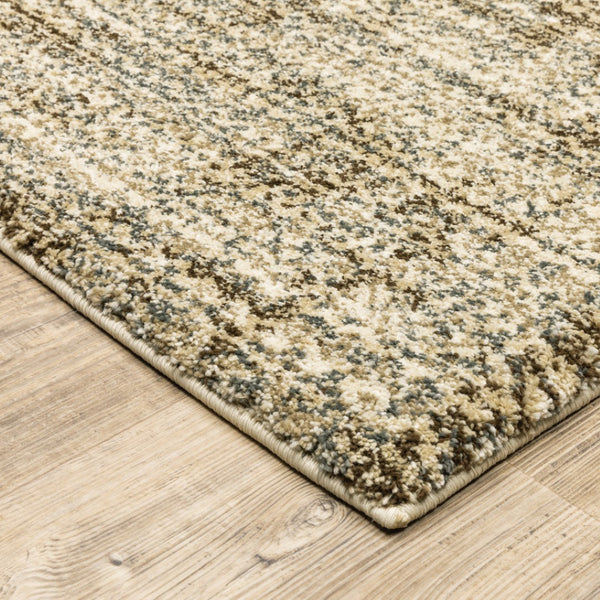 HomeRoots 2' Contemporary Abstract Beige Brown Tan Blue-Green Stain-Resistant Power Loom Runner Rug for Home 7' X 10' 508305