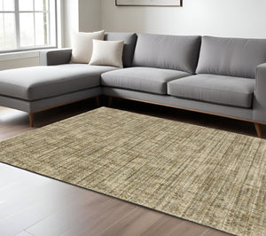 HomeRoots 2' Contemporary Abstract Beige Brown Tan Blue-Green Stain-Resistant Power Loom Runner Rug for Home 8' X 11' 508306