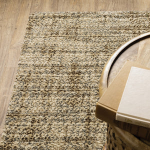 HomeRoots 2' Contemporary Abstract Beige Brown Tan Blue-Green Stain-Resistant Power Loom Runner Rug for Home 8' X 11' 508306