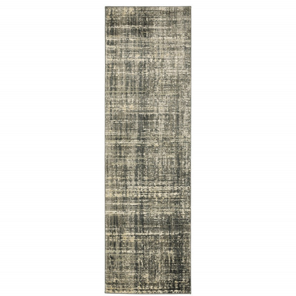 HomeRoots 2' Abstract Charcoal Grey Beige Tan Runner Rug - Stain Resistant, Durable, Perfect for High Traffic Areas 2'3" x 7'6" 508308