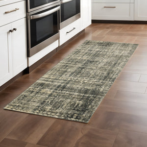 HomeRoots 2' Abstract Charcoal Grey Beige Tan Runner Rug - Stain Resistant, Durable, Perfect for High Traffic Areas 2'3" x 7'6" 508308
