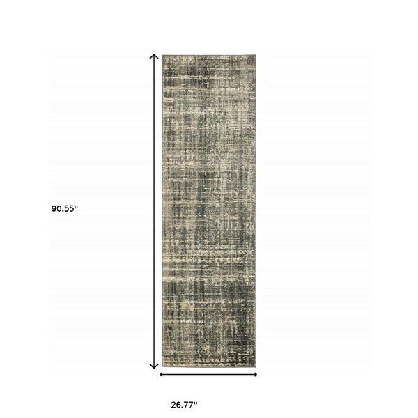 HomeRoots 2' Abstract Charcoal Grey Beige Tan Runner Rug - Stain Resistant, Durable, Perfect for High Traffic Areas 2'3" x 7'6" 508308