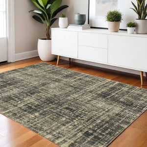 HomeRoots 2' Abstract Charcoal Grey Beige Tan Runner Rug - Stain Resistant, Durable, Perfect for High Traffic Areas 4' X 5' 508309