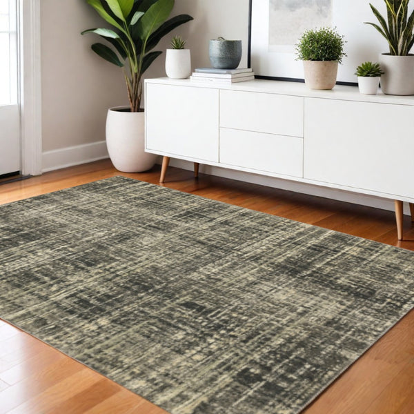 HomeRoots 2' Abstract Charcoal Grey Beige Tan Runner Rug - Stain Resistant, Durable, Perfect for High Traffic Areas 4' X 5' 508309