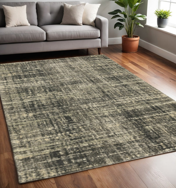 HomeRoots 2' Abstract Charcoal Grey Beige Tan Runner Rug - Stain Resistant, Durable, Perfect for High Traffic Areas 5' X 8' 508310