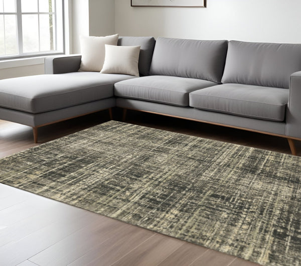 HomeRoots 2' Abstract Charcoal Grey Beige Tan Runner Rug - Stain Resistant, Durable, Perfect for High Traffic Areas 7' X 10' 508311