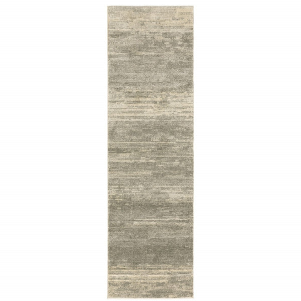 HomeRoots 2' Modern Abstract Runner Rug in Grey, Beige & Tan – Stain Resistant, Soft Cut Pile Design for Homes 2'3" x 7'6" 508314