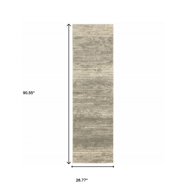 HomeRoots 2' Modern Abstract Runner Rug in Grey, Beige & Tan – Stain Resistant, Soft Cut Pile Design for Homes 2'3" x 7'6" 508314