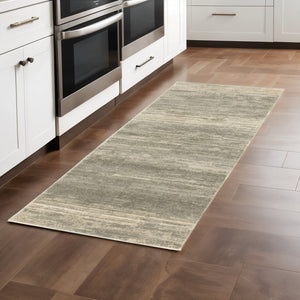 HomeRoots 2' Modern Abstract Runner Rug in Grey, Beige & Tan – Stain Resistant, Soft Cut Pile Design for Homes 2'3" x 7'6" 508314