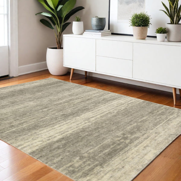 HomeRoots 2' Modern Abstract Runner Rug in Grey, Beige & Tan – Stain Resistant, Soft Cut Pile Design for Homes 4' X 5' 508315