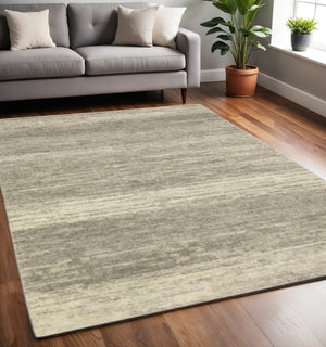 HomeRoots 2' Modern Abstract Runner Rug in Grey, Beige & Tan – Stain Resistant, Soft Cut Pile Design for Homes 5' X 8' 508316