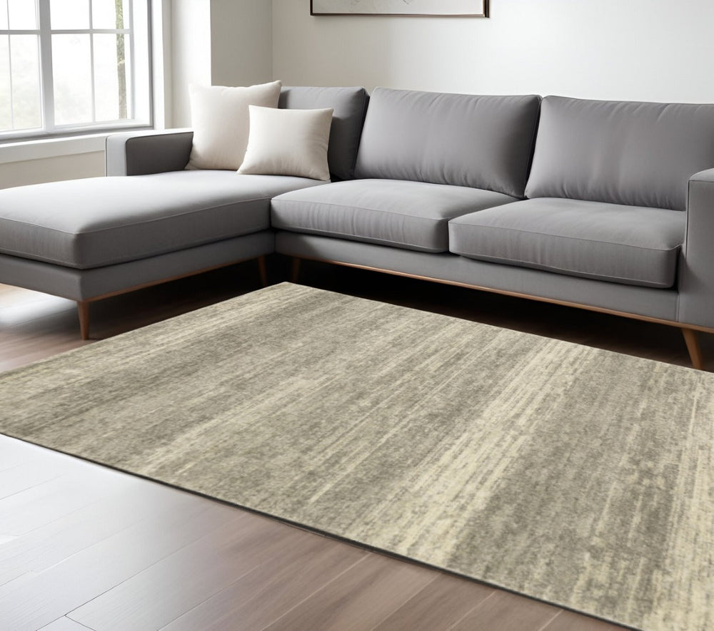 HomeRoots 2' Modern Abstract Runner Rug in Grey, Beige & Tan – Stain Resistant, Soft Cut Pile Design for Homes 7' X 10' 508317