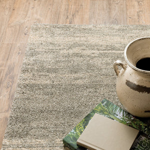 HomeRoots 2' Modern Abstract Runner Rug in Grey, Beige & Tan – Stain Resistant, Soft Cut Pile Design for Homes 10' X 13' 508319