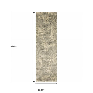 HomeRoots 2' Timeless Grey Ivory Beige Taupe Oriental Runner Rug – Stain Resistant Elegance for Hallways 2'3" x 7'6" 508320