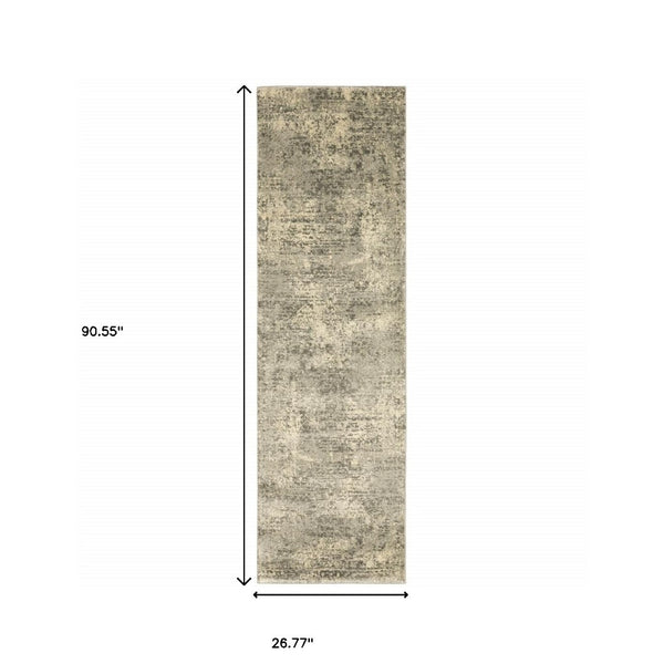 HomeRoots 2' Timeless Grey Ivory Beige Taupe Oriental Runner Rug – Stain Resistant Elegance for Hallways 2'3" x 7'6" 508320