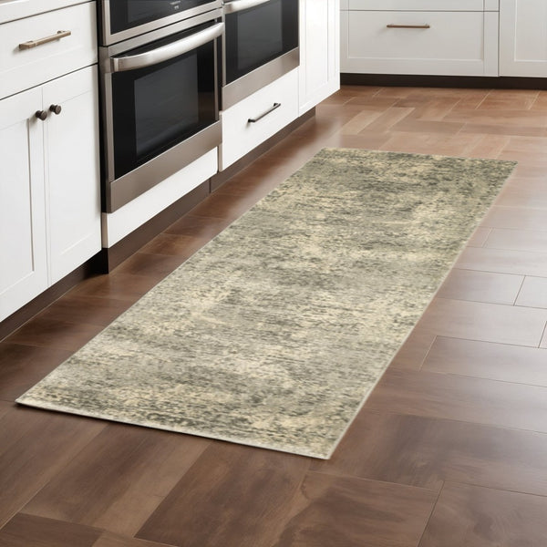 HomeRoots 2' Timeless Grey Ivory Beige Taupe Oriental Runner Rug – Stain Resistant Elegance for Hallways 2'3" x 7'6" 508320