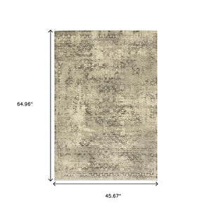 HomeRoots 2' Timeless Grey Ivory Beige Taupe Oriental Runner Rug – Stain Resistant Elegance for Hallways 4' X 5' 508321