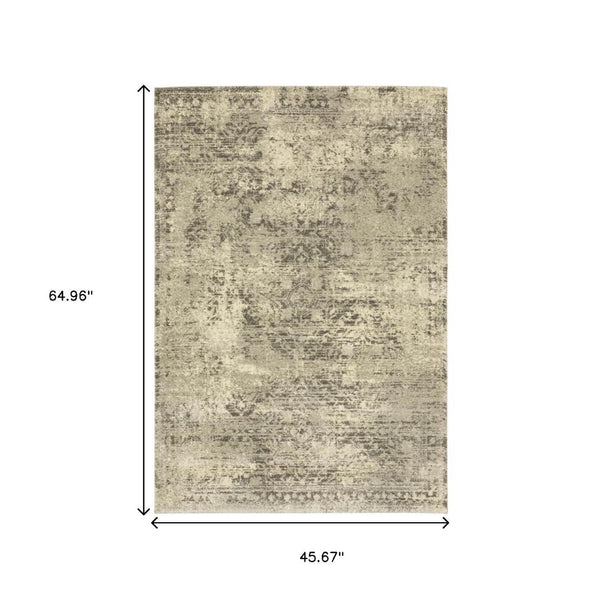 HomeRoots 2' Timeless Grey Ivory Beige Taupe Oriental Runner Rug – Stain Resistant Elegance for Hallways 4' X 5' 508321