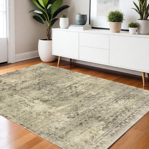 HomeRoots 2' Timeless Grey Ivory Beige Taupe Oriental Runner Rug – Stain Resistant Elegance for Hallways 4' X 5' 508321