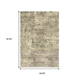 HomeRoots 2' Timeless Grey Ivory Beige Taupe Oriental Runner Rug – Stain Resistant Elegance for Hallways 5' X 8' 508322