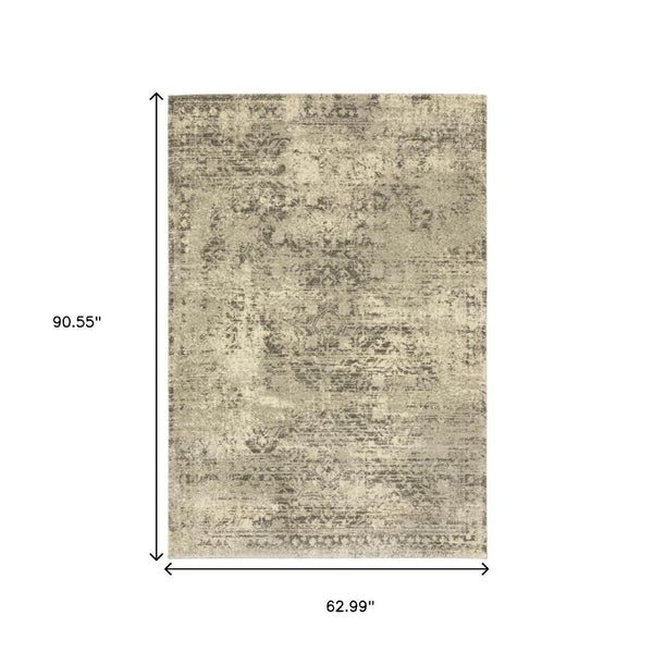 HomeRoots 2' Timeless Grey Ivory Beige Taupe Oriental Runner Rug – Stain Resistant Elegance for Hallways 5' X 8' 508322