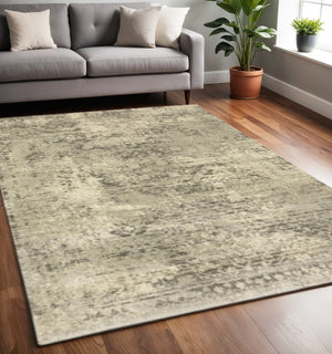 HomeRoots 2' Timeless Grey Ivory Beige Taupe Oriental Runner Rug – Stain Resistant Elegance for Hallways 5' X 8' 508322
