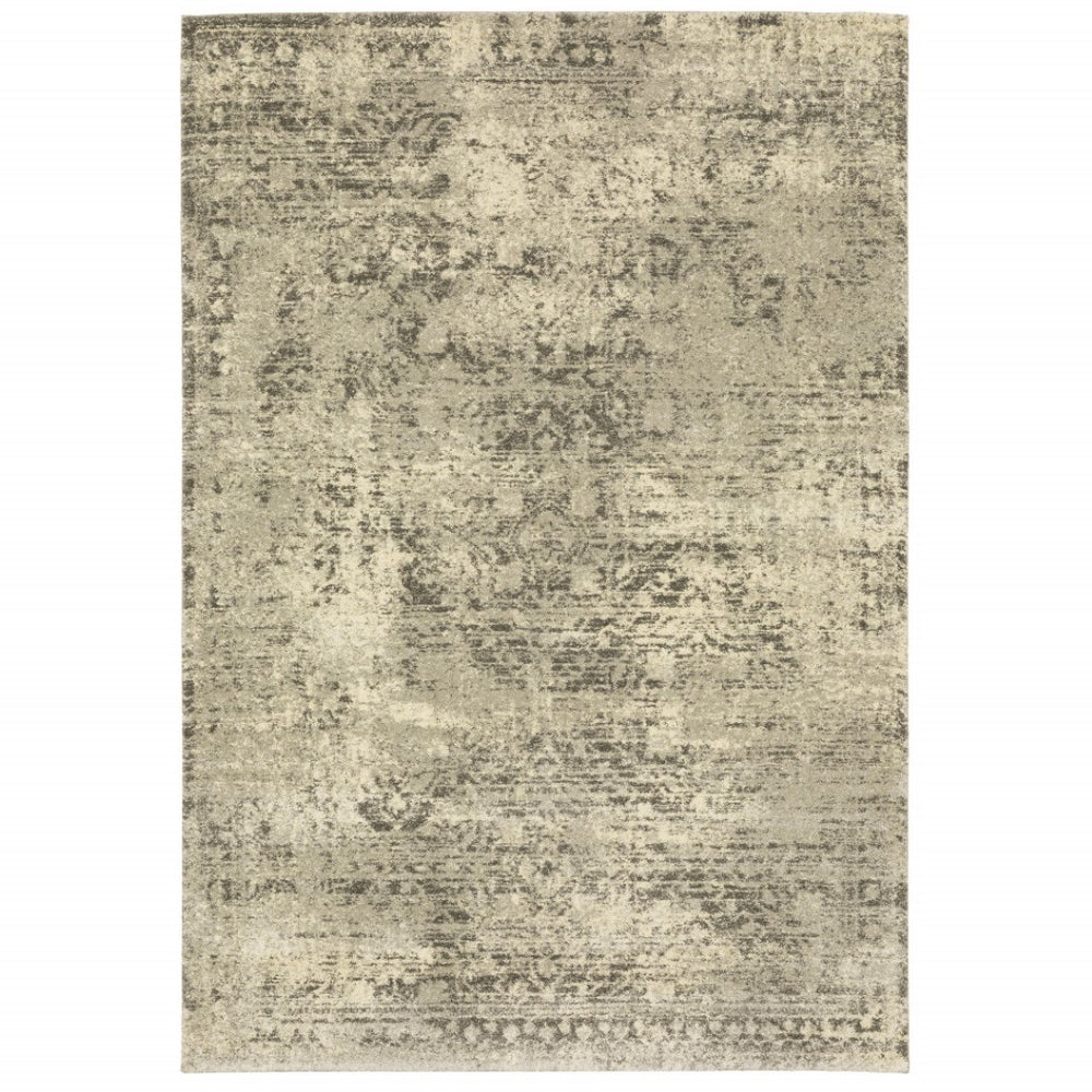 HomeRoots 2' Timeless Grey Ivory Beige Taupe Oriental Runner Rug – Stain Resistant Elegance for Hallways 10' X 13' 508325