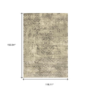 HomeRoots 2' Timeless Grey Ivory Beige Taupe Oriental Runner Rug – Stain Resistant Elegance for Hallways 10' X 13' 508325
