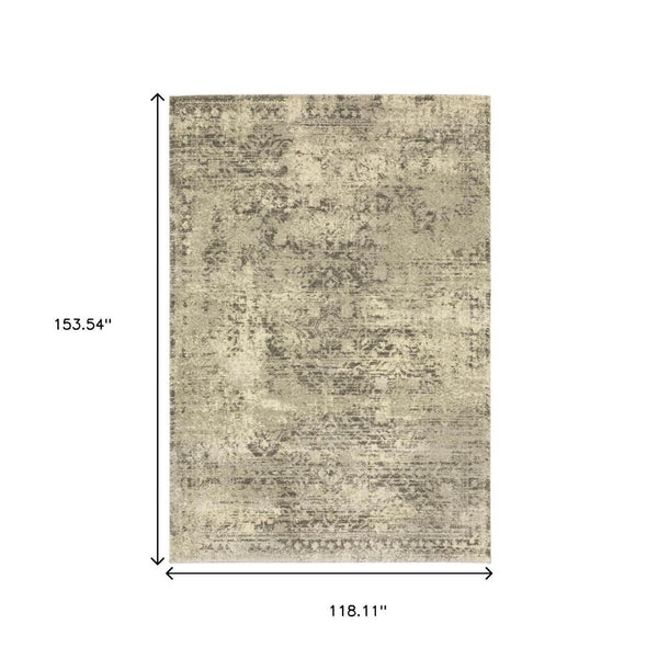 HomeRoots 2' Timeless Grey Ivory Beige Taupe Oriental Runner Rug – Stain Resistant Elegance for Hallways 10' X 13' 508325