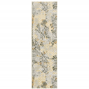 HomeRoots 2' Modern Abstract Grey and Gold Stain-Resistant Runner Rug for Stylish Hallways and Entryways 2'3" x 7'6" 508326