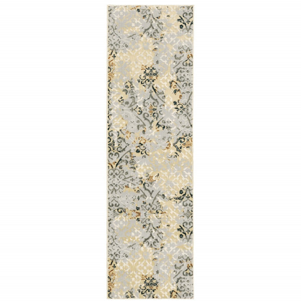 HomeRoots 2' Modern Abstract Grey and Gold Stain-Resistant Runner Rug for Stylish Hallways and Entryways 2'3" x 7'6" 508326