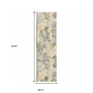 HomeRoots 2' Modern Abstract Grey and Gold Stain-Resistant Runner Rug for Stylish Hallways and Entryways 2'3" x 7'6" 508326