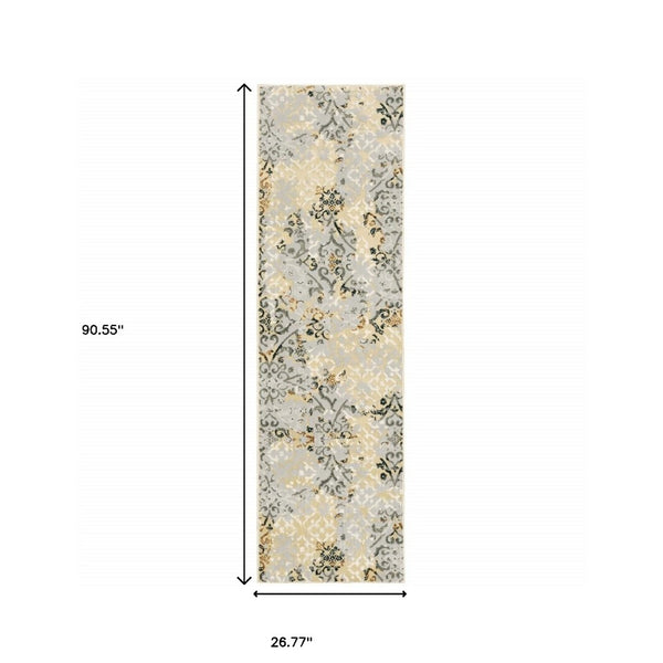 HomeRoots 2' Modern Abstract Grey and Gold Stain-Resistant Runner Rug for Stylish Hallways and Entryways 2'3" x 7'6" 508326