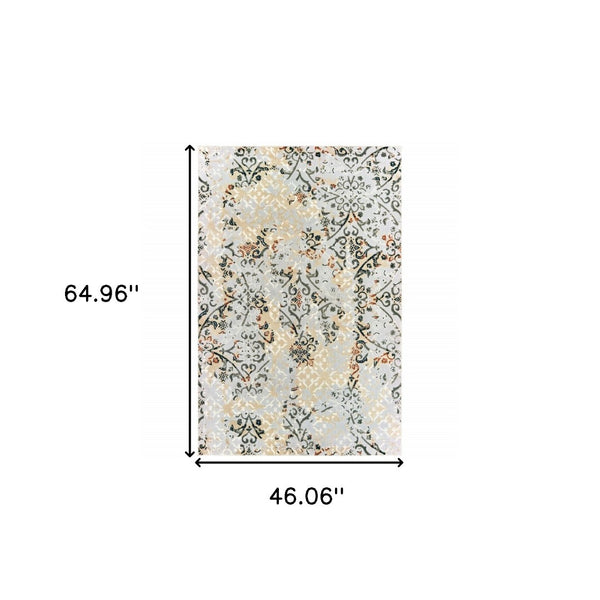 HomeRoots 2' Modern Abstract Grey and Gold Stain-Resistant Runner Rug for Stylish Hallways and Entryways 4' X 6' 508327