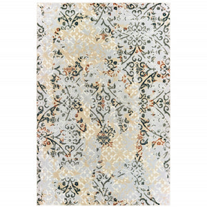 HomeRoots 2' Modern Abstract Grey and Gold Stain-Resistant Runner Rug for Stylish Hallways and Entryways 5' X 8' 508328