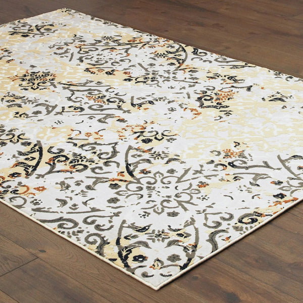 HomeRoots 2' Modern Abstract Grey and Gold Stain-Resistant Runner Rug for Stylish Hallways and Entryways 5' X 8' 508328