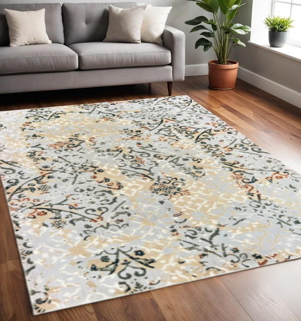 HomeRoots 2' Modern Abstract Grey and Gold Stain-Resistant Runner Rug for Stylish Hallways and Entryways 5' X 8' 508328