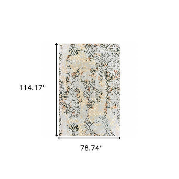 HomeRoots 2' Modern Abstract Grey and Gold Stain-Resistant Runner Rug for Stylish Hallways and Entryways 7' X 10' 508329