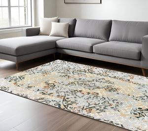 HomeRoots 2' Modern Abstract Grey and Gold Stain-Resistant Runner Rug for Stylish Hallways and Entryways 7' X 10' 508329