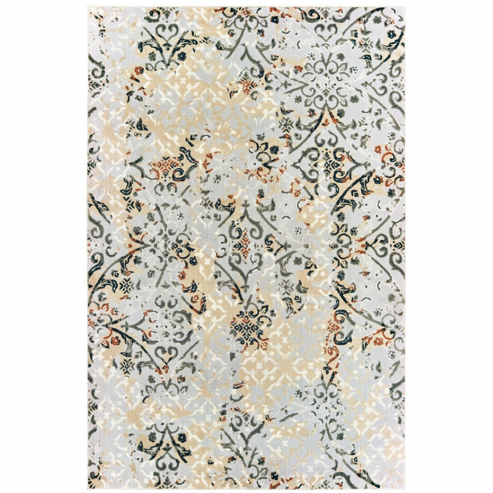 HomeRoots 2' Modern Abstract Grey and Gold Stain-Resistant Runner Rug for Stylish Hallways and Entryways 8' X 11' 508330