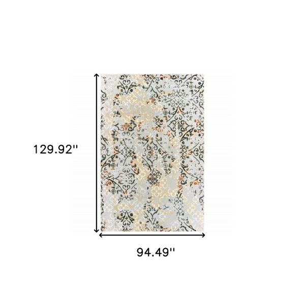 HomeRoots 2' Modern Abstract Grey and Gold Stain-Resistant Runner Rug for Stylish Hallways and Entryways 8' X 11' 508330