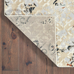 HomeRoots 2' Modern Abstract Grey and Gold Stain-Resistant Runner Rug for Stylish Hallways and Entryways 10' X 13' 508331