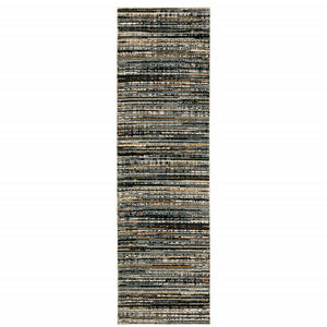 Homeroots 2' X 8' Black Navy Gold Ivory And Blush Abstract Power Loom Stain Resistant Runner Rug Black,Navy Polypropylene 508332