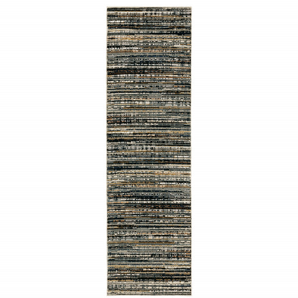 Homeroots 2' X 8' Black Navy Gold Ivory And Blush Abstract Power Loom Stain Resistant Runner Rug Black,Navy Polypropylene 508332