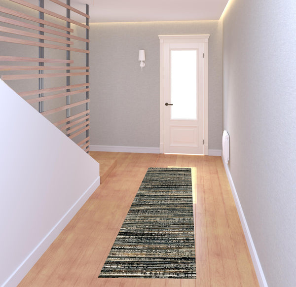 Homeroots 2' X 8' Black Navy Gold Ivory And Blush Abstract Power Loom Stain Resistant Runner Rug Black,Navy Polypropylene 508332