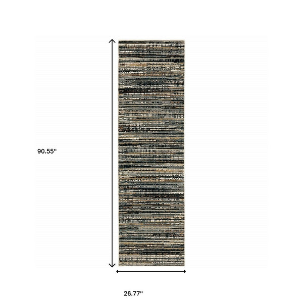 Homeroots 2' X 8' Black Navy Gold Ivory And Blush Abstract Power Loom Stain Resistant Runner Rug Black,Navy Polypropylene 508332