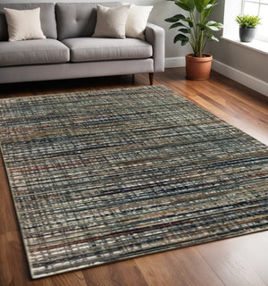 HomeRoots 8' Abstract Lines Indoor Runner Rug - Modern High-Low Texture in Warm Neutral Palette for Hallways 5' X 8' 508334