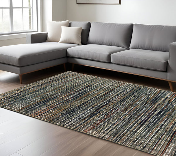 Homeroots 7' X 10' Ivory And Black Abstract Power Loom Area Rug Black,Navy Polypropylene 508335