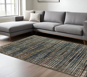 HomeRoots 8' Abstract Lines Indoor Runner Rug - Modern High-Low Texture in Warm Neutral Palette for Hallways 8' X 11' 508336