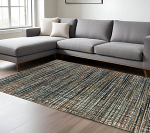 HomeRoots 8' Abstract Lines Indoor Runner Rug - Modern High-Low Texture in Warm Neutral Palette for Hallways 10' X 13' 508337